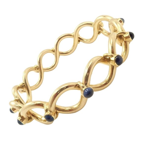 Rare! Authentic Tiffany & Co 18k Yellow Gold France Sapphire Bangle Bracelet - Picture 2 of 9
